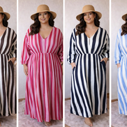 Gestreepte maxi jurk - plus size (t/m 48)