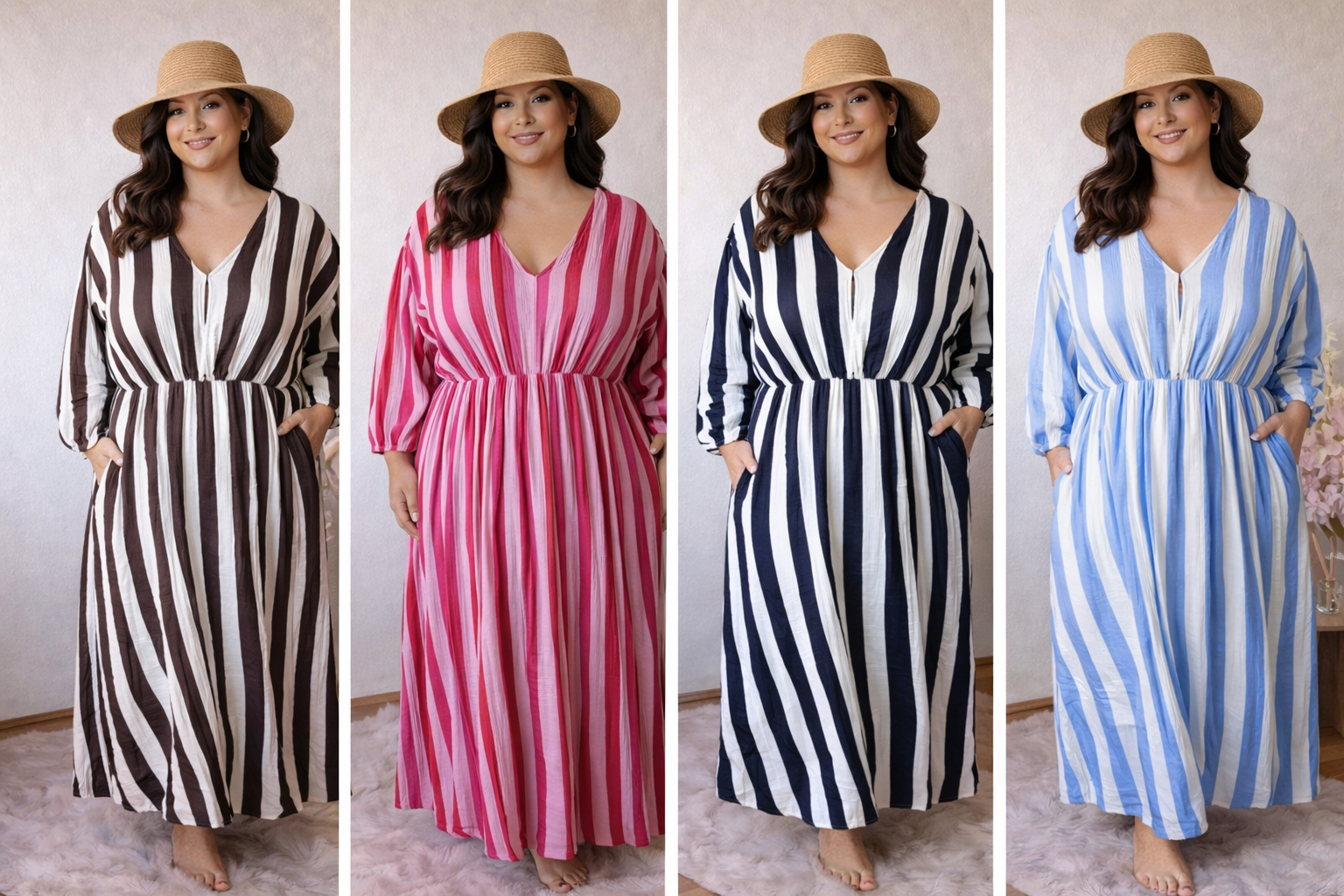Gestreepte maxi jurk - plus size (t/m 48)