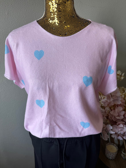 Hartjes print shirt – zachte luxe top (tm 42/44)