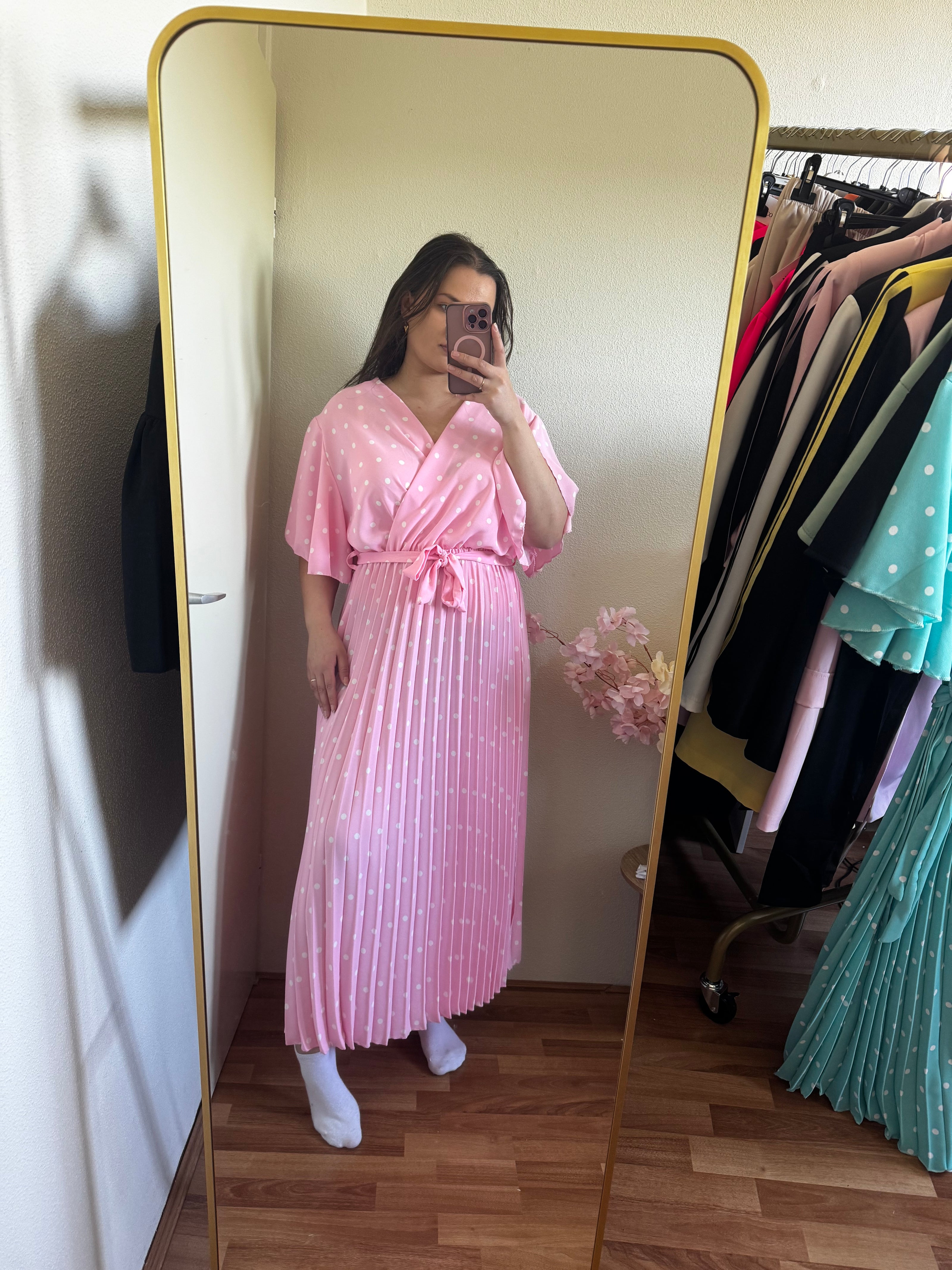 Roze poke dot jurk - t/m 46