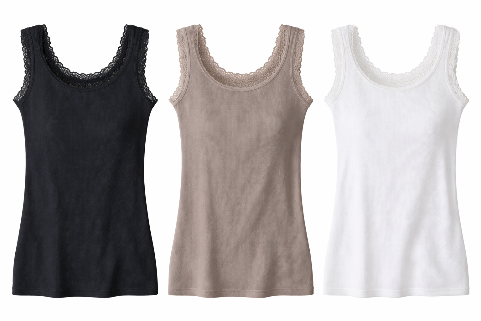Lace detail rib hemdje – luxe basic top (tm 42/44)